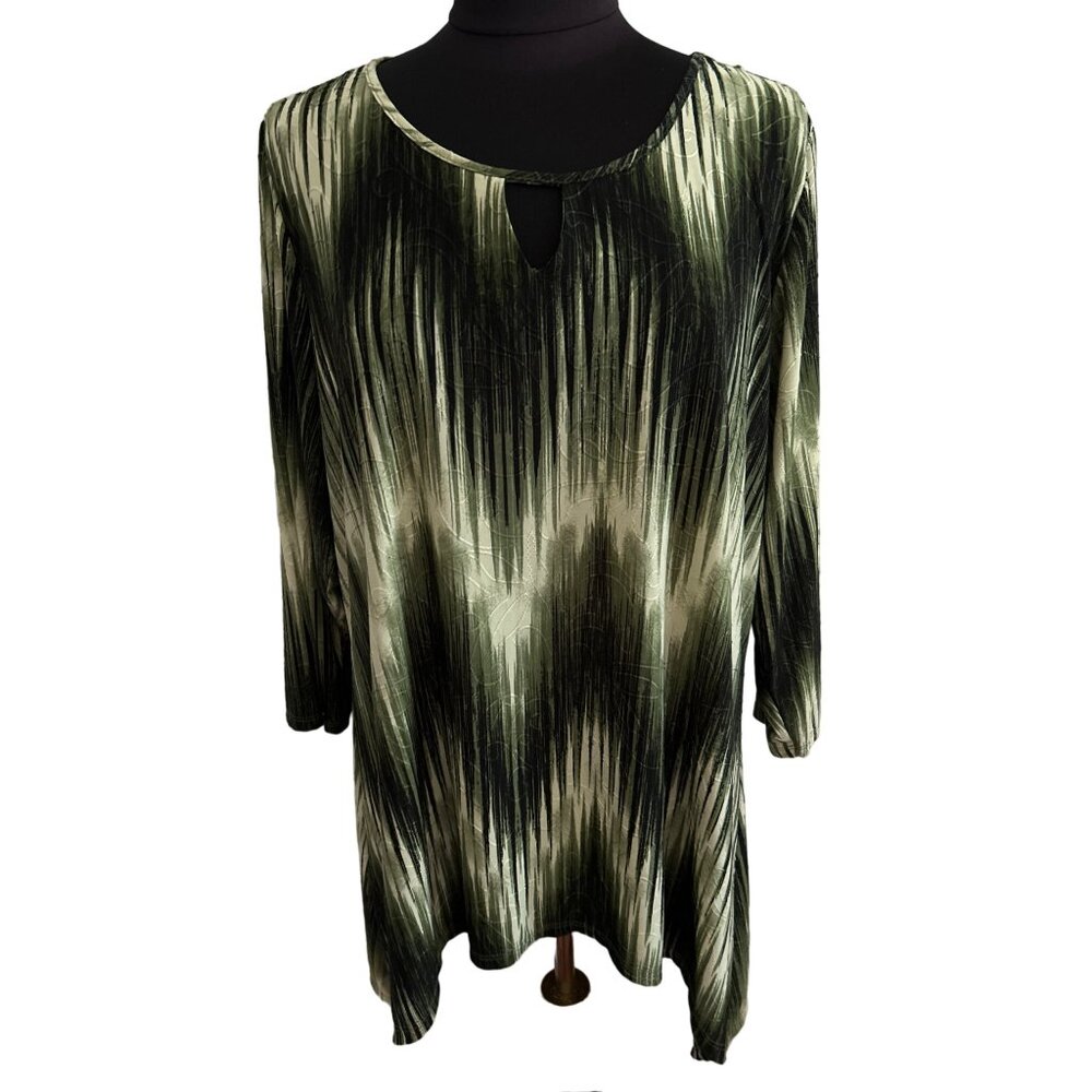 Coral Bay Womens 2X Green & Black Long Sleeve Blouse
